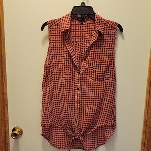 Wishful Park Coral and Navy Polka Dot Sleeveless Blouse